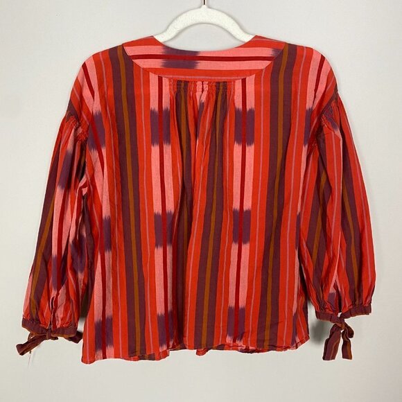 Madewell Ikat Peasant Popover Top Shirt Blouse Womens Small Red Balloon Sleeves - Picture 7 of 8